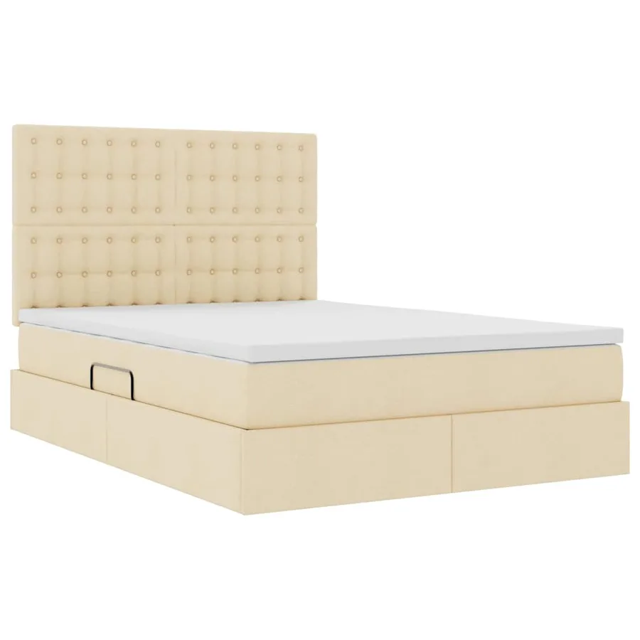 Lit avec rangement et matelas Crème 140 x 190 cm tissu - 5