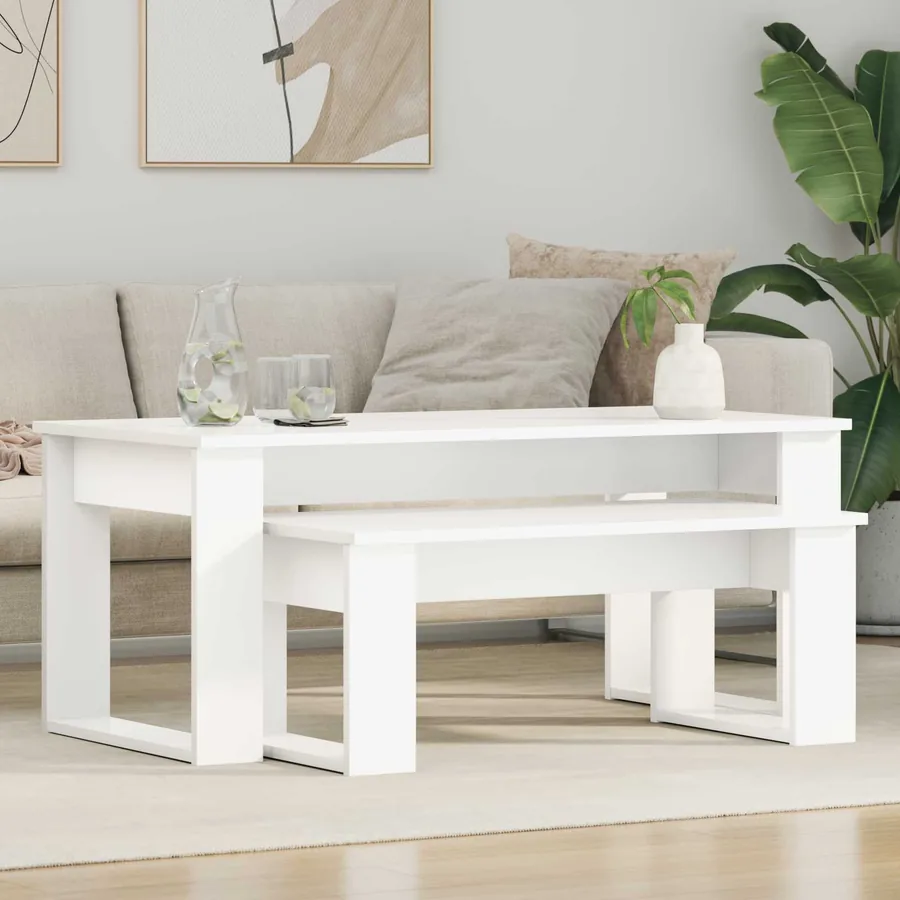 Ensemble de tables basses 2 pcs Blanc Bois d'ingénierie