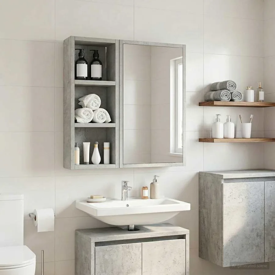 Armoire murale de salle de bain Gris Béton 20 x 10 x 50 cm
