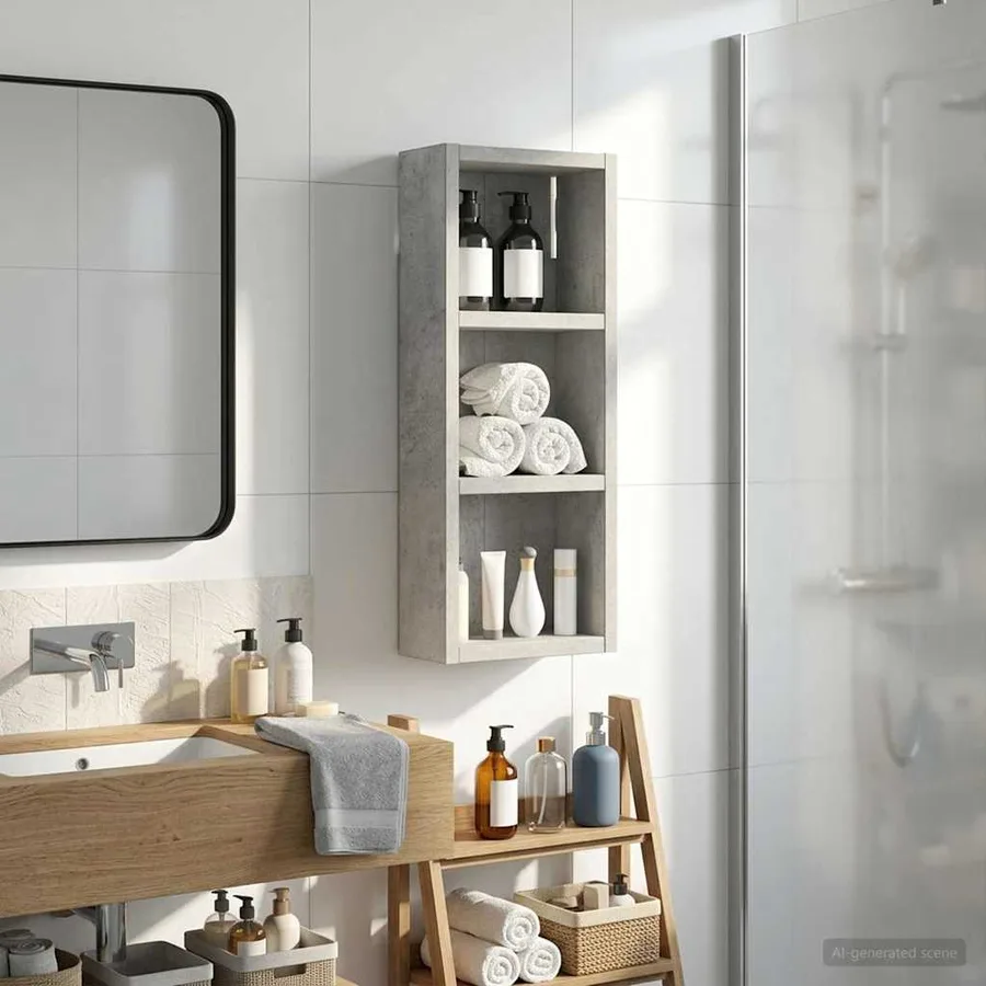 Armoire murale de salle de bain Gris Béton 20 x 10 x 50 cm - 4