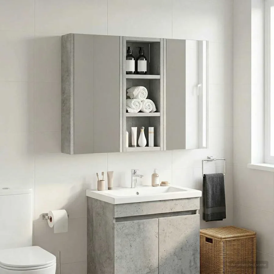 Armoire murale de salle de bain Gris Béton 20 x 10 x 50 cm - 5
