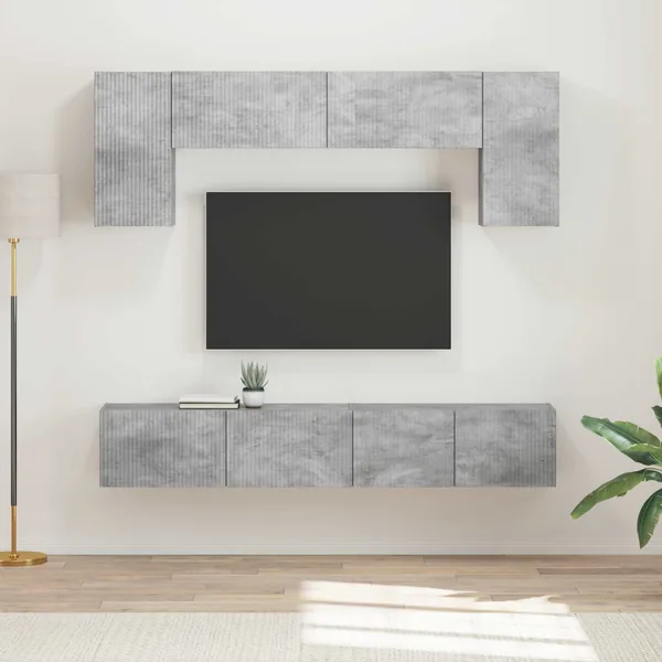 Ensemble meuble TV 4 pcs Gris béton Bois d'ingénierie