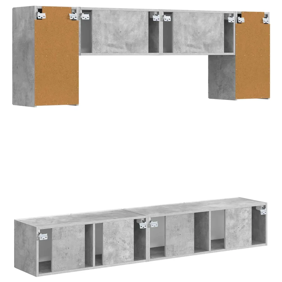 Ensemble meuble TV 4 pcs Gris béton Bois d'ingénierie - 10