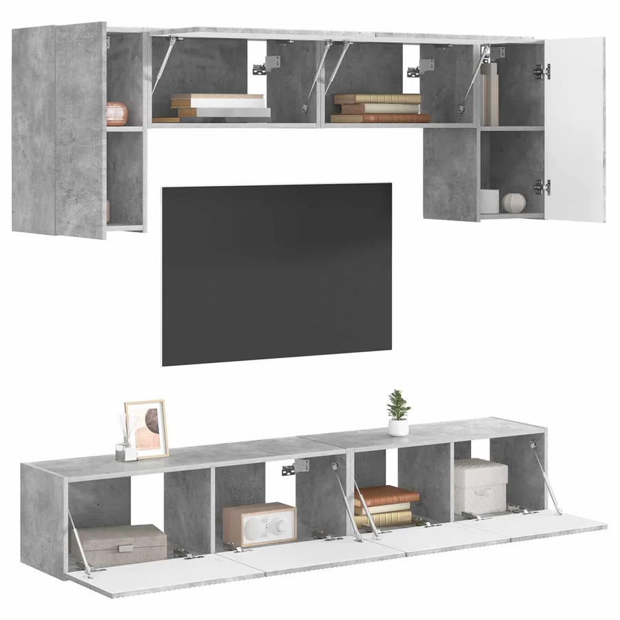 Ensemble meuble TV 4 pcs Gris béton Bois d'ingénierie - 3