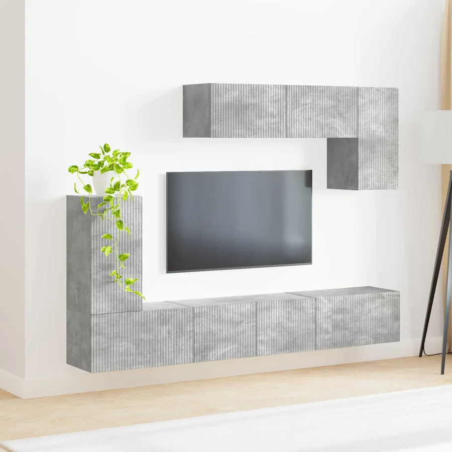Ensemble meuble TV 4 pcs Gris béton Bois d'ingénierie - 4
