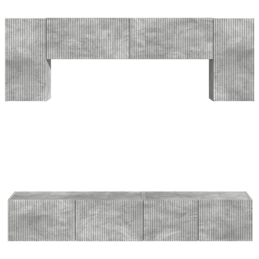 Ensemble meuble TV 4 pcs Gris béton Bois d'ingénierie - 9