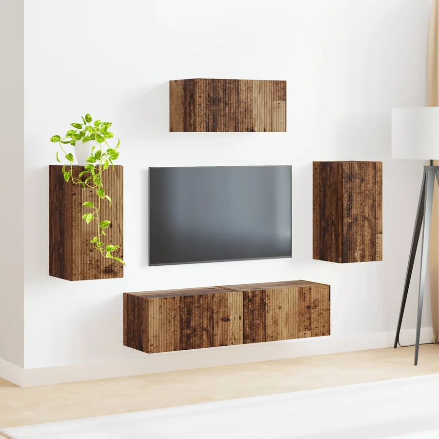 Ensemble meuble TV 5 pcs Bois ancien Bois d'ingénierie - 4