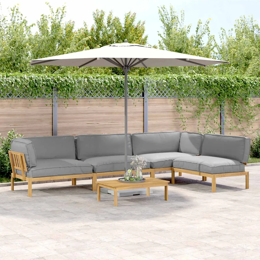 Ensemble de Canapés Uni 5 pcs Gris Bois d'Acacia Massif