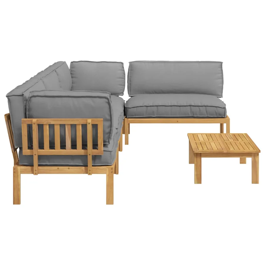 Ensemble de Canapés Uni 5 pcs Gris Bois d'Acacia Massif - 11