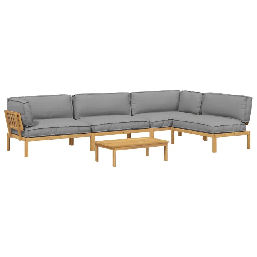 Ensemble de Canapés Uni 5 pcs Gris Bois d'Acacia Massif - 2