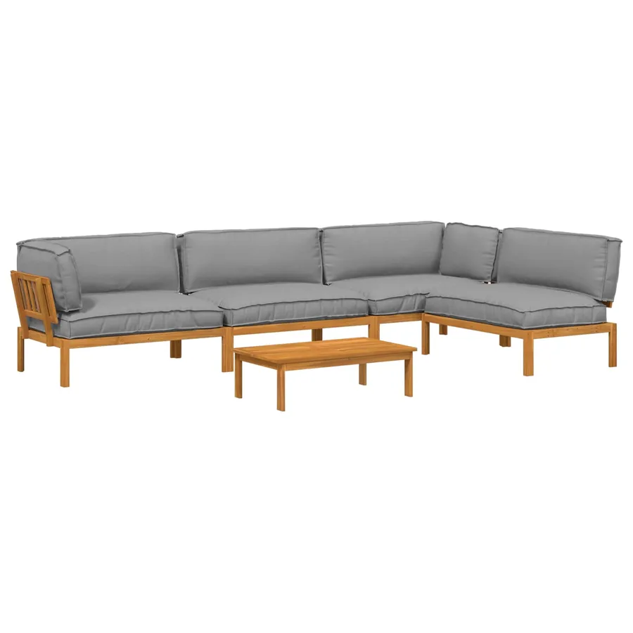 Ensemble de Canapés Uni 5 pcs Gris Bois d'Acacia Massif - 2