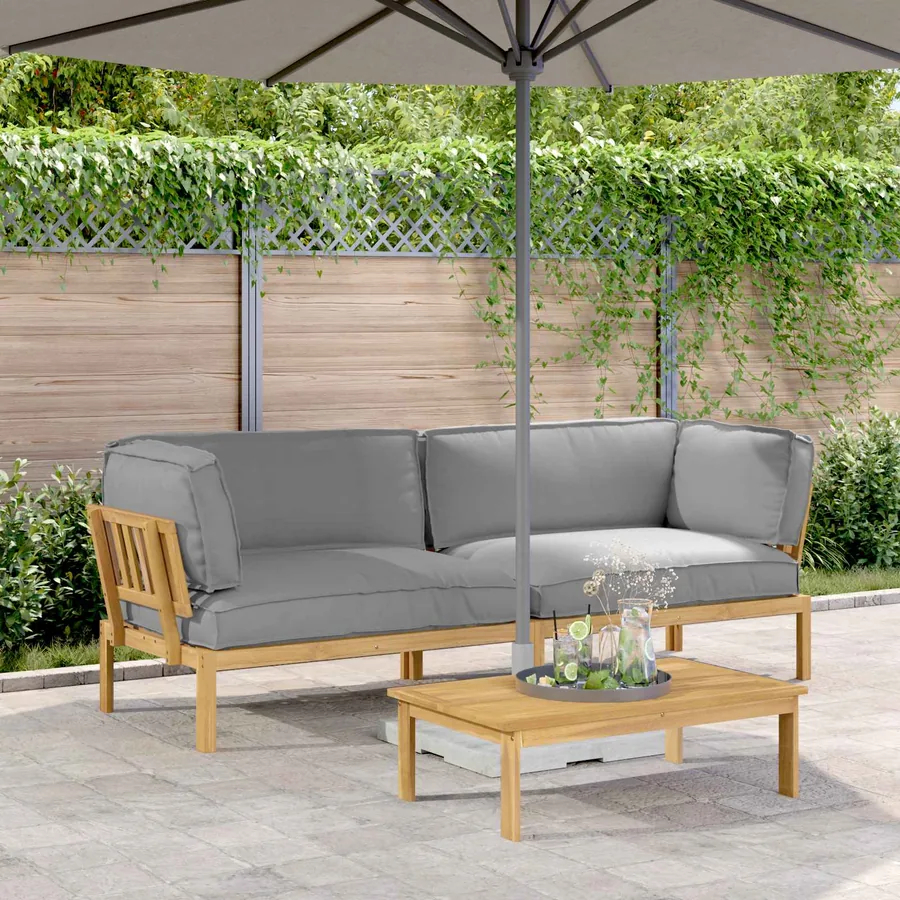 Ensemble de Canapés Uni 2 pcs Gris Bois d'Acacia Massif