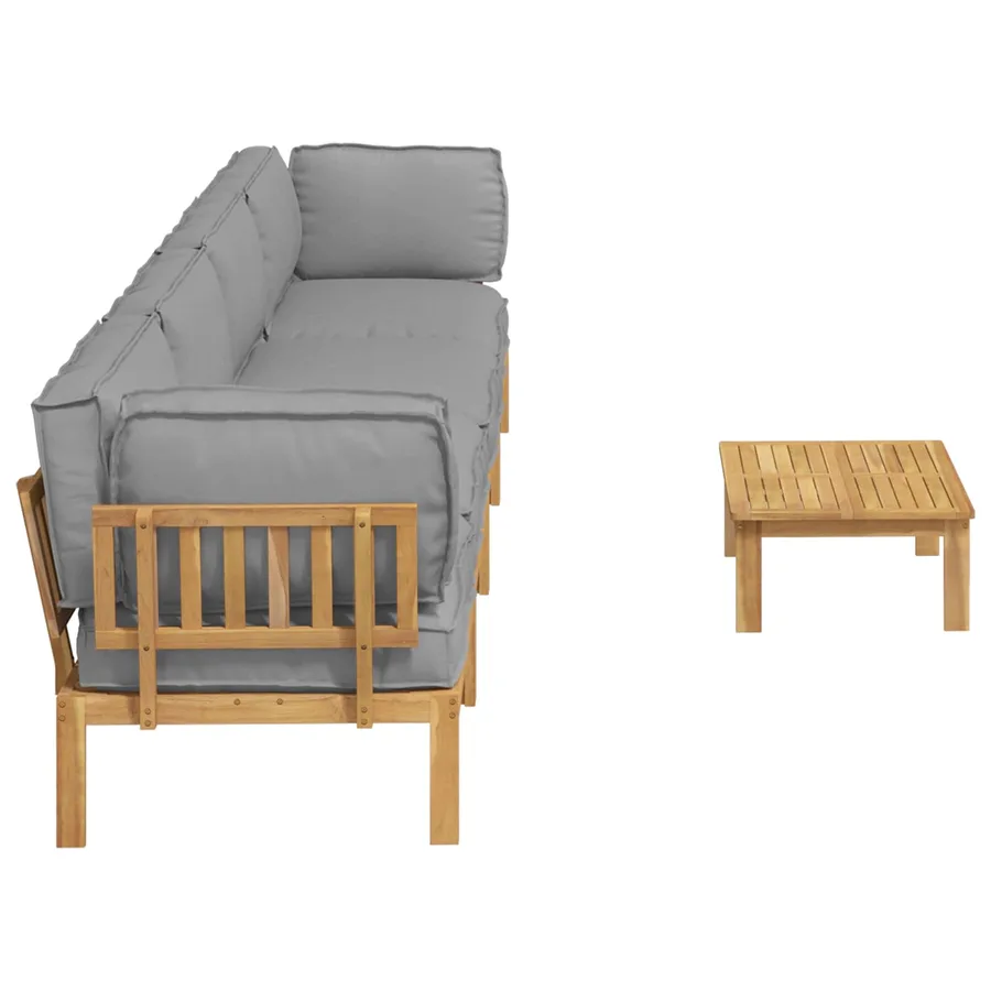 Ensemble de Canapés Uni 5 pcs Gris Bois d'Acacia Massif - 11