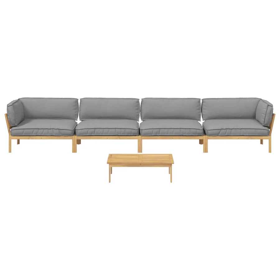 Ensemble de Canapés Uni 5 pcs Gris Bois d'Acacia Massif - 8