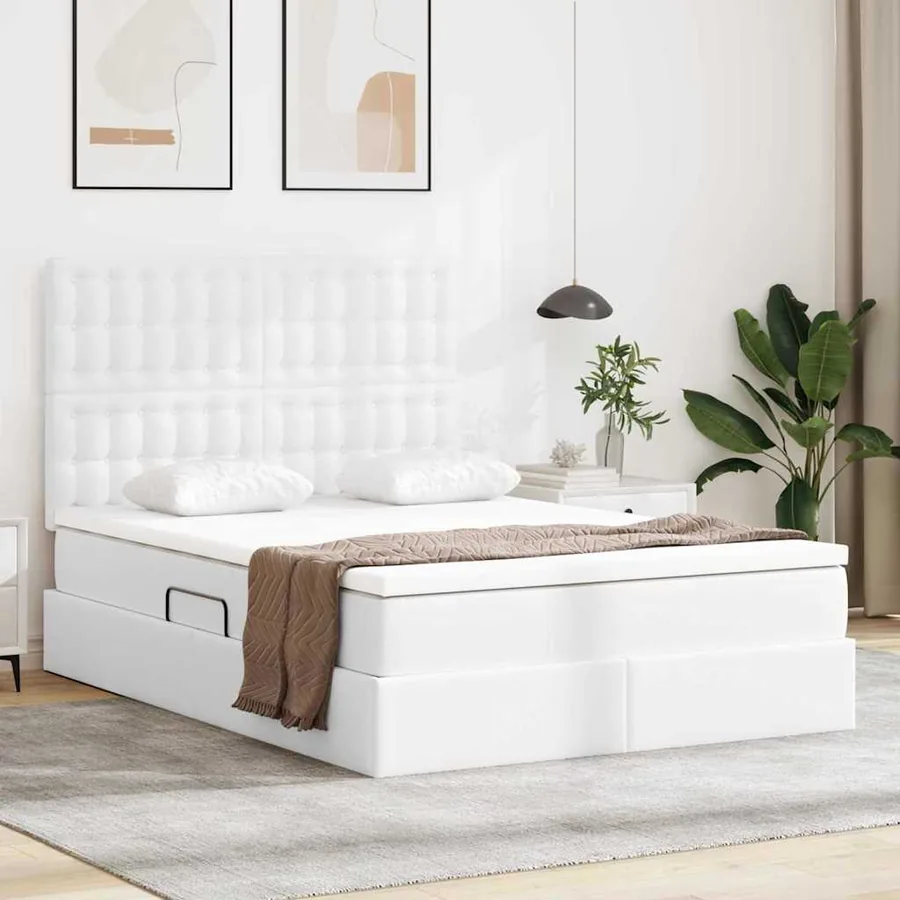 Lit de Rangement Blanc pur 140 x 190 cm Cuir synthétique