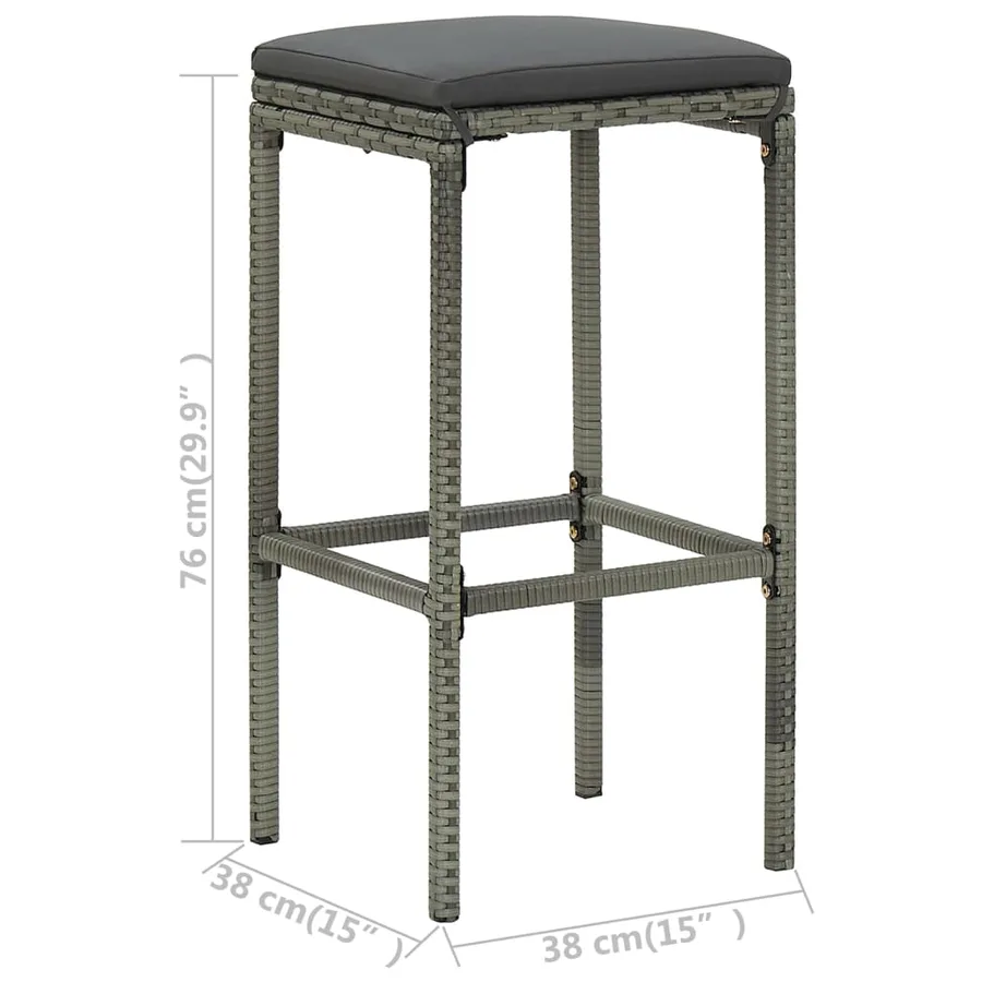 Ensemble de bar de jardin 9 pcs et coussins Résine tressée Gris - 13