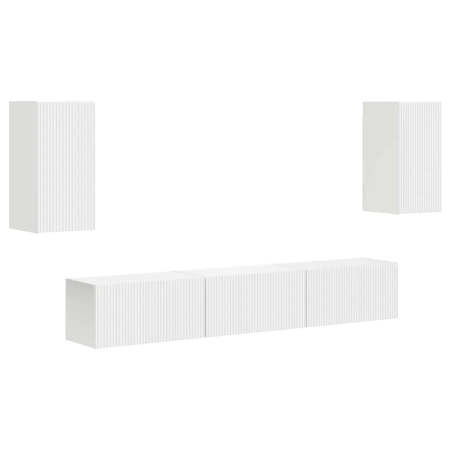 Ensemble meuble TV Montage mural 5 pcs Blanc Bois d'ingénierie - 2