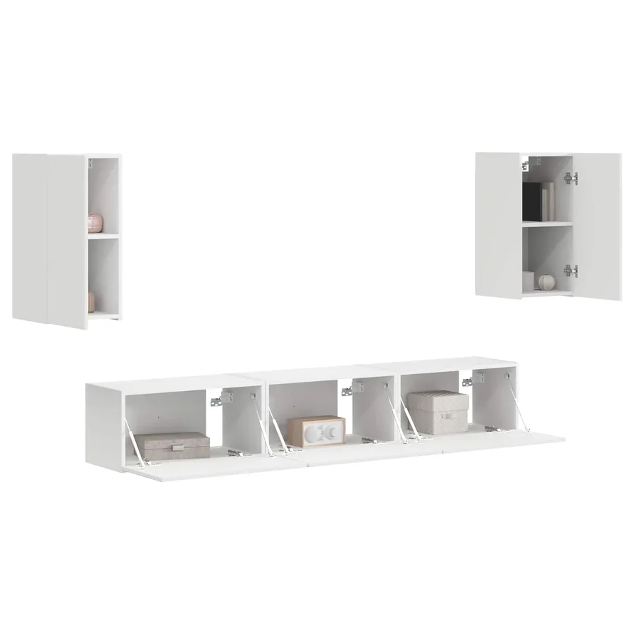 Ensemble meuble TV Montage mural 5 pcs Blanc Bois d'ingénierie - 3