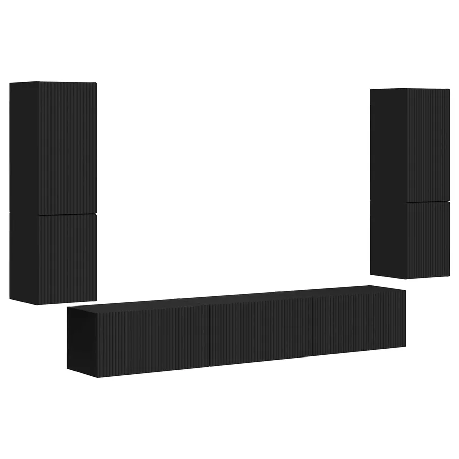 Ensemble meuble TV Montage mural 4 pcs Noir Bois d'ingénierie - 2