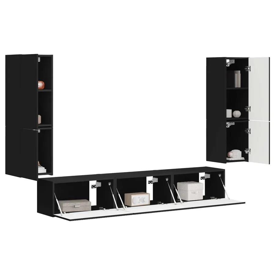 Ensemble meuble TV Montage mural 4 pcs Noir Bois d'ingénierie - 3
