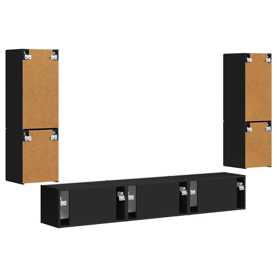 Ensemble meuble TV Montage mural 4 pcs Noir Bois d'ingénierie - 9