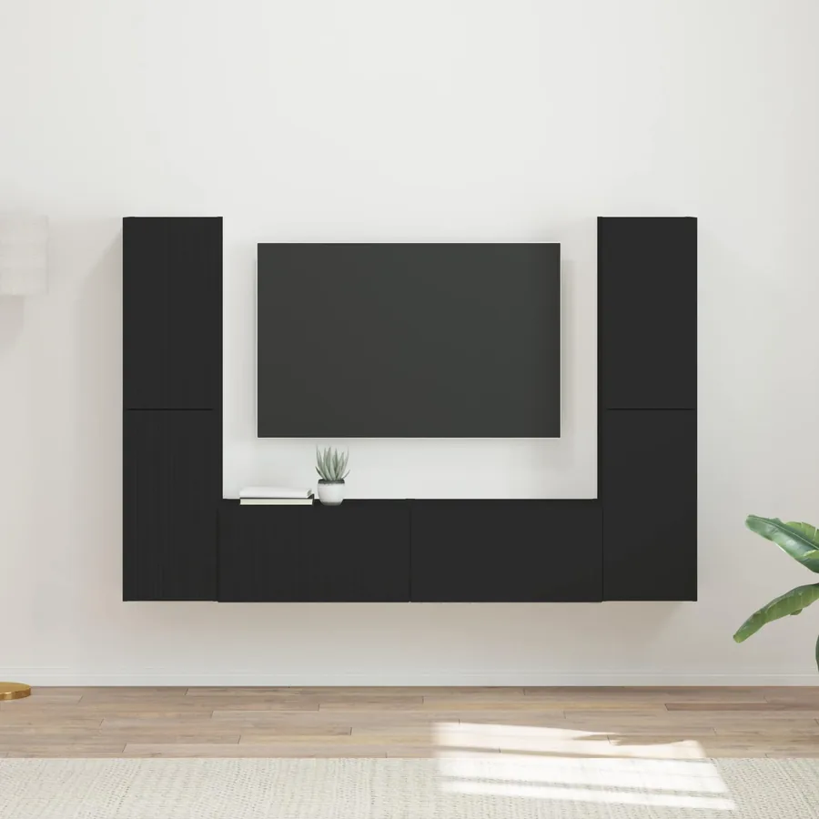 Ensemble meuble TV 6 pcs Noir Bois d'ingénierie