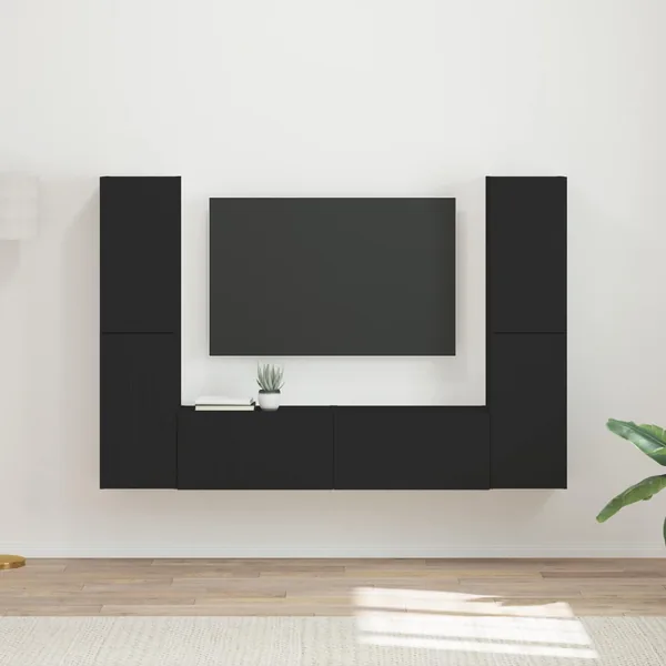 Ensemble meuble TV 6 pcs Noir Bois d'ingénierie