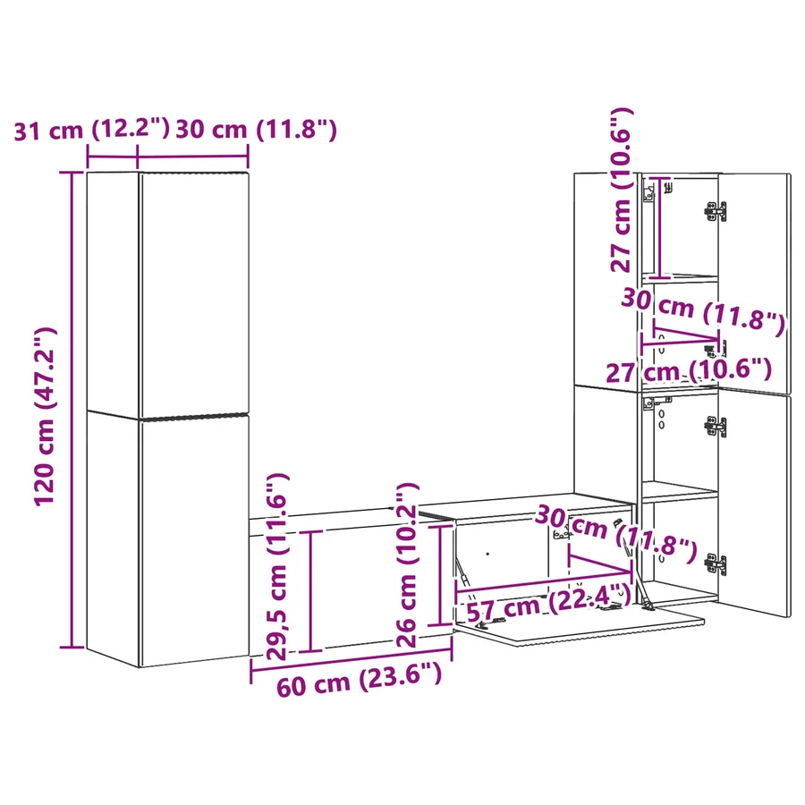 Ensemble meuble TV 6 pcs Noir Bois d'ingénierie - 13