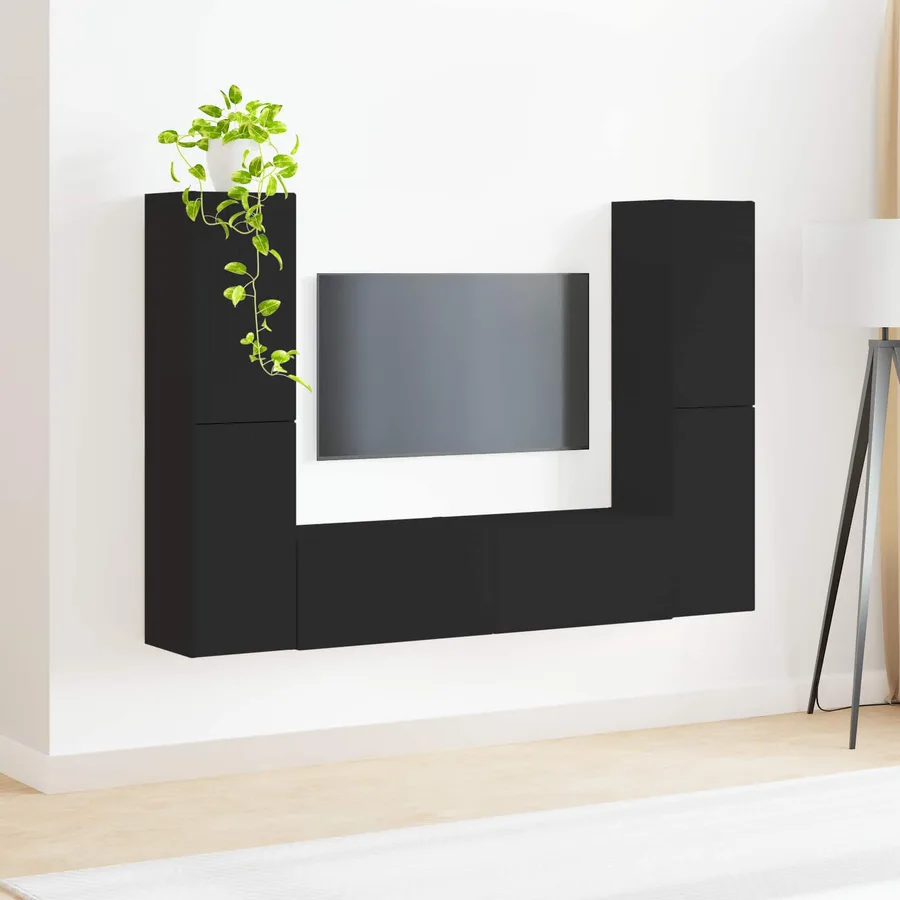 Ensemble meuble TV 6 pcs Noir Bois d'ingénierie - 4
