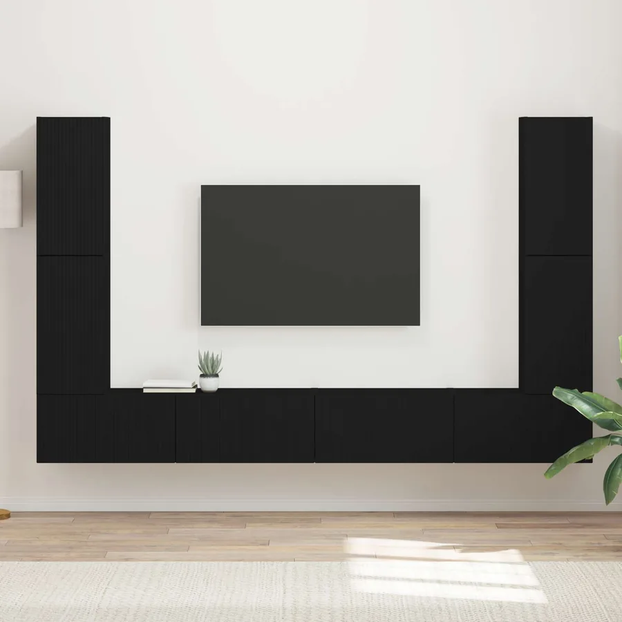 Ensemble meuble TV 8 pcs Noir Bois d'ingénierie