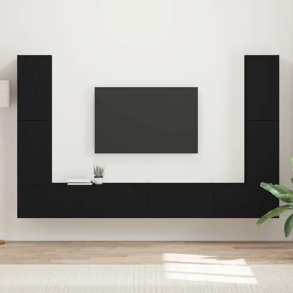Ensemble meuble TV 8 pcs Noir Bois d'ingénierie