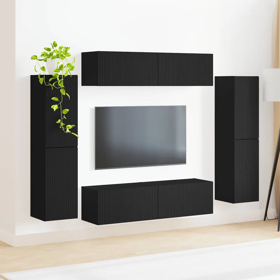 Ensemble meuble TV 8 pcs Noir Bois d'ingénierie - 4
