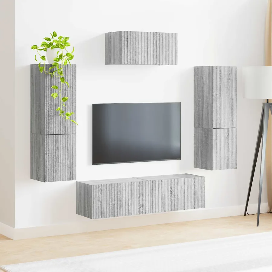 Ensemble meuble TV 4 pcs Gris Sonoma Bois d'ingénierie - 4
