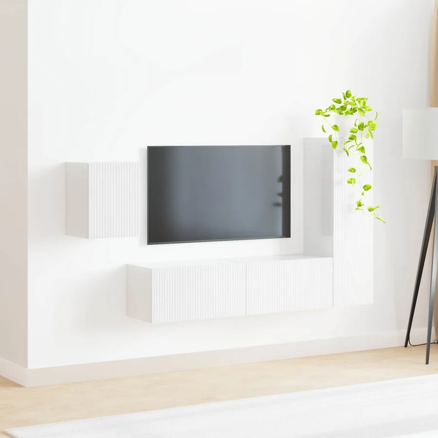 Ensemble meuble TV 4 pcs Blanc brillant Bois d'ingénierie - 4