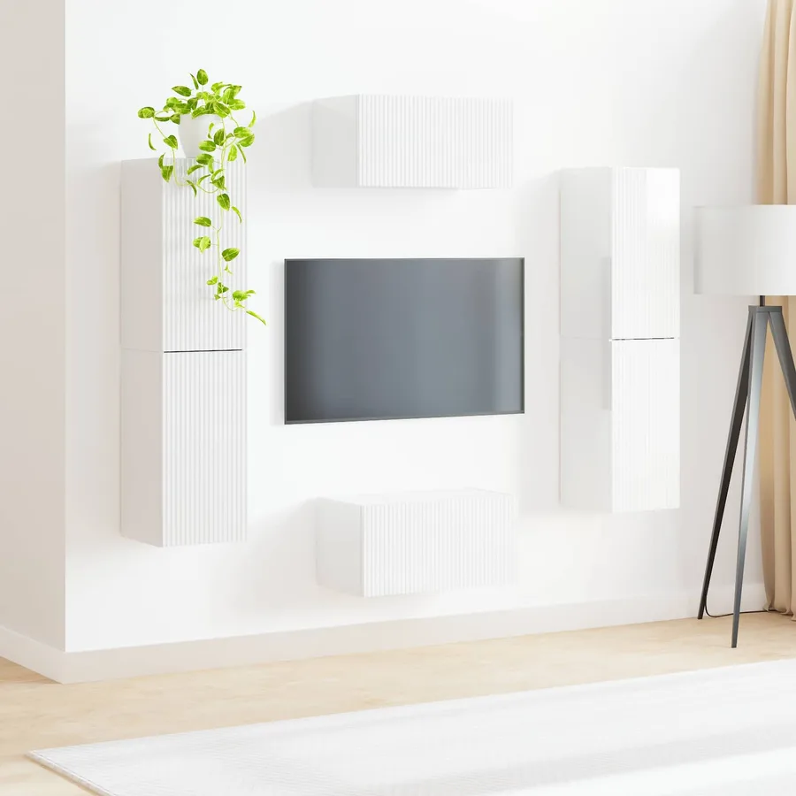 Ensemble meuble TV 6 pcs Blanc brillant Bois d'ingénierie - 4