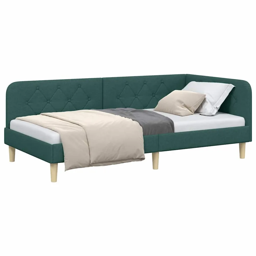 Cadre de lit d'angle Vert foncé 90 x 190 cm tissu - 3