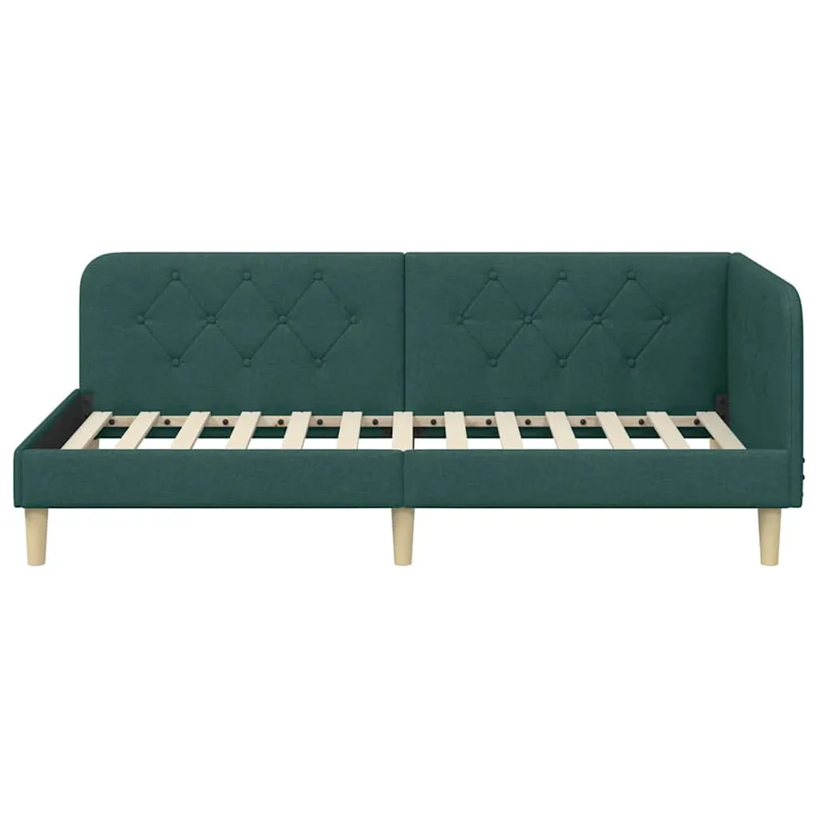Cadre de lit d'angle Vert foncé 90 x 190 cm tissu - 5