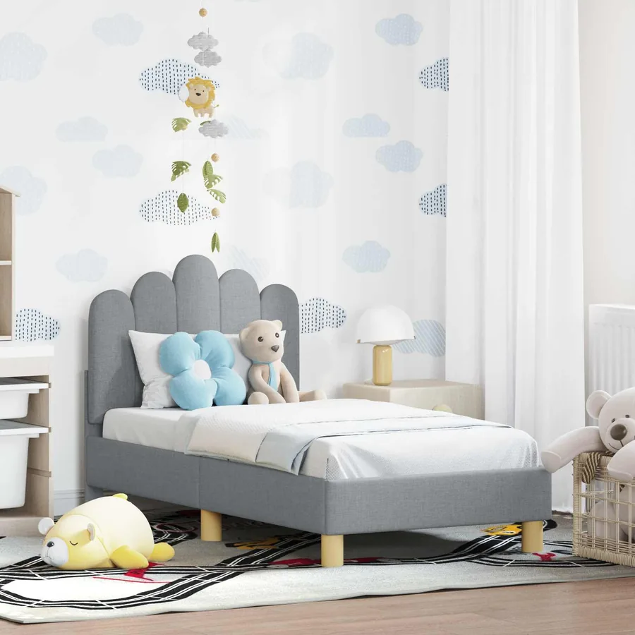 Cadre de lit pour tout-petit avec tête de lit Gris clair Tissu