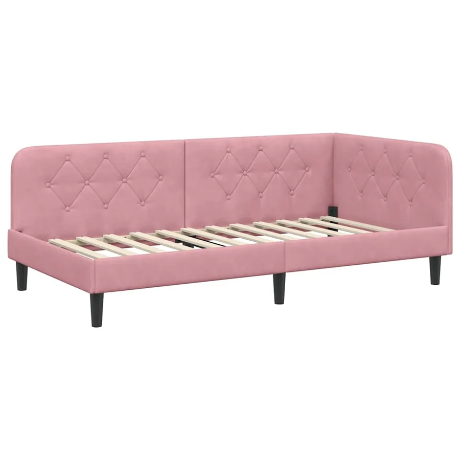 Cadre de lit d'angle Rose 90 x 190 cm Velours - 2
