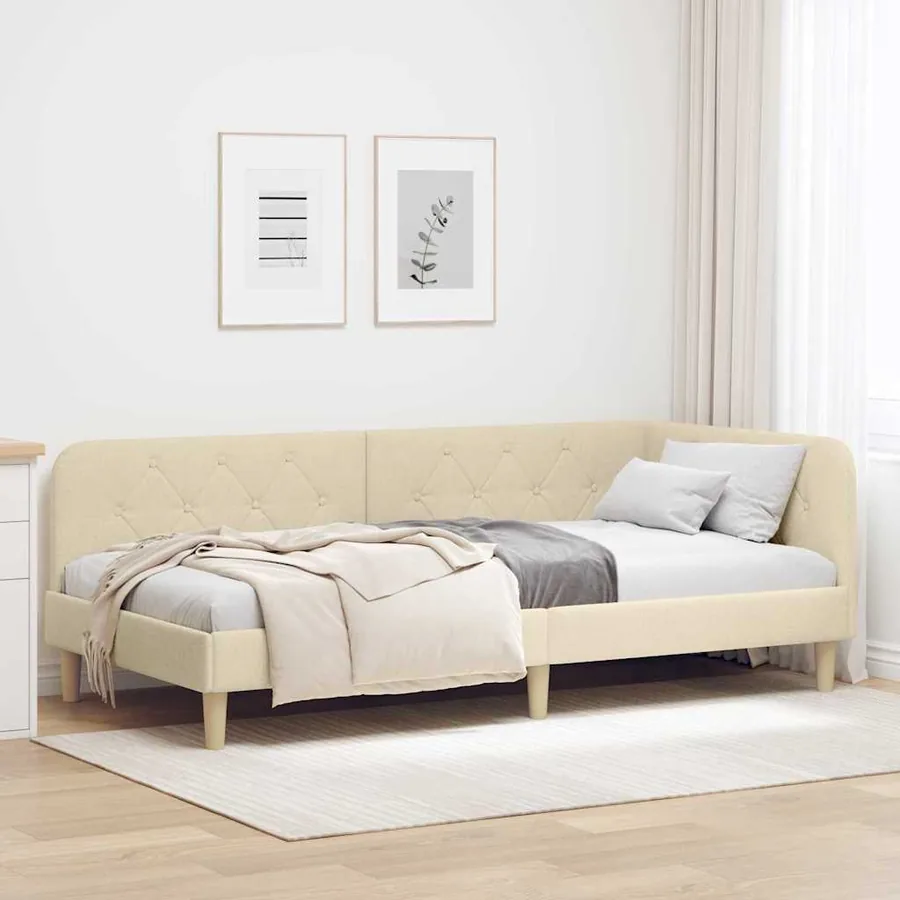 Cadre de lit d'angle Crème 90 x 190 cm tissu