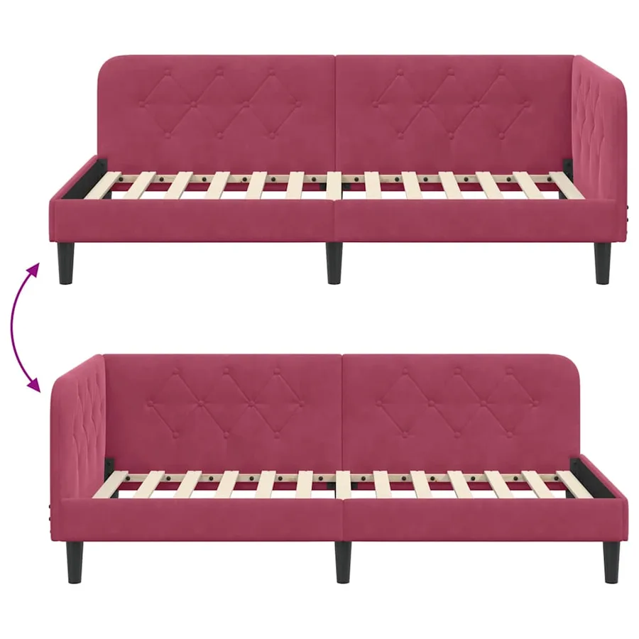 Cadre de lit d'angle Bordeaux 90 x 190 cm Velours - 9