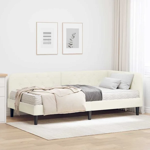 Cadre de lit d'angle Crème 100 x 200 cm Velours