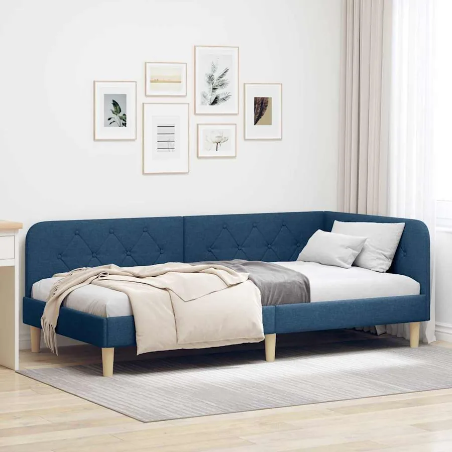 Cadre de lit d'angle Bleu 100 x 200 cm tissu