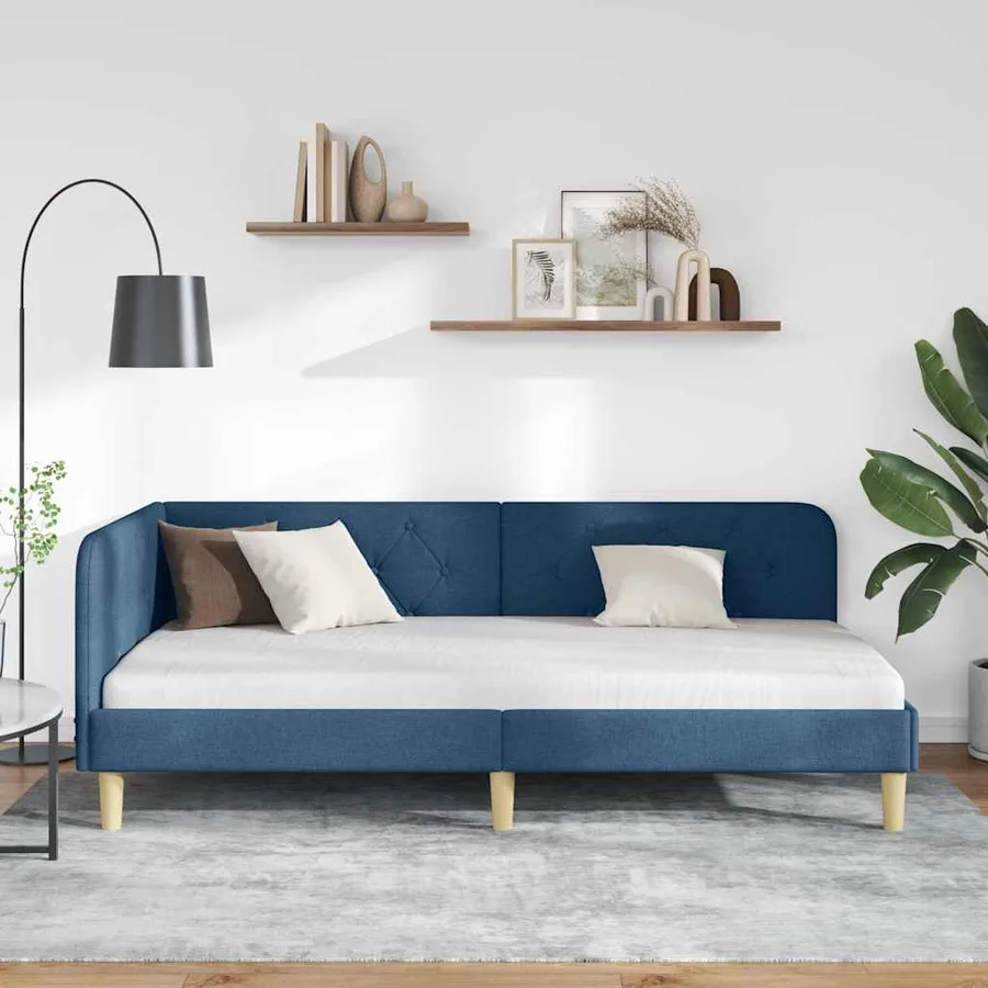 Cadre de lit d'angle Bleu 100 x 200 cm tissu - 4