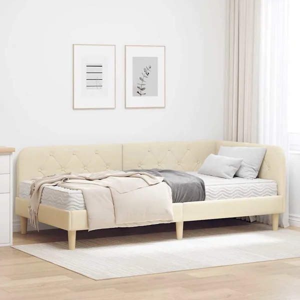 Cadre de lit d'angle Crème 100 x 200 cm tissu