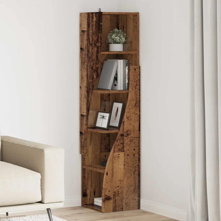 Meuble d'angle Bois ancien 32x32x140cm Bois d'ingénierie