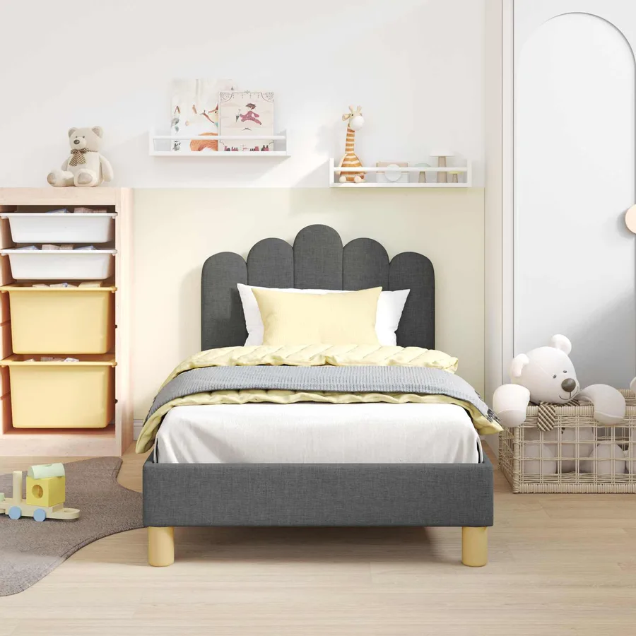 Cadre de lit pour enfants avec tête de lit Gris foncé Tissu - 3