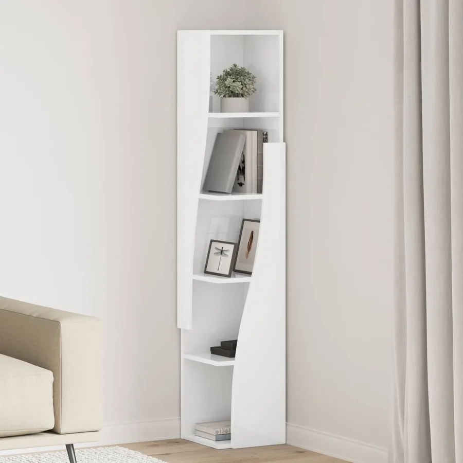Meuble d'angle Blanc brillant 27,5x27x140cm Bois d'ingénierie