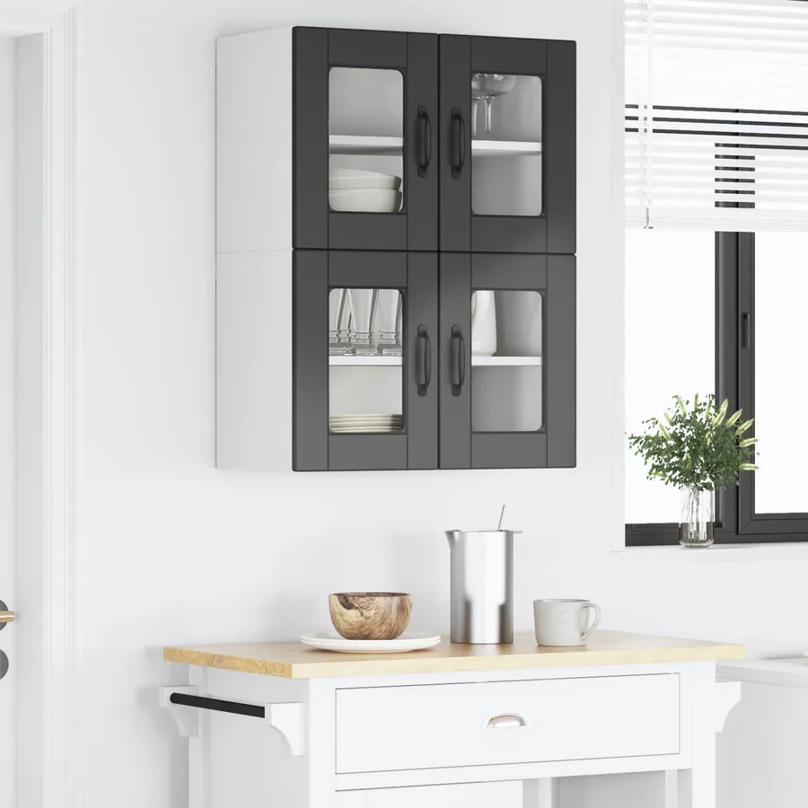 Cabinet en verre mural PORTO 2 pcs Noir 60 x 31 x 40 cm - 4
