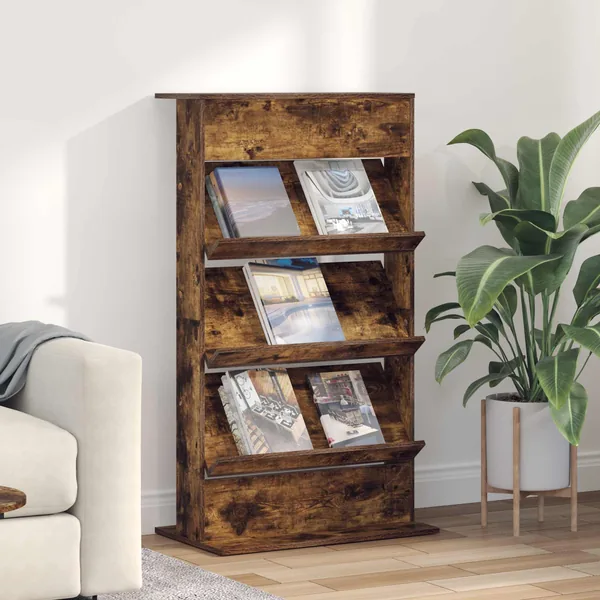 Étagère à magazines avec étagère Chêne fumé 70 x 41 x 126 cm